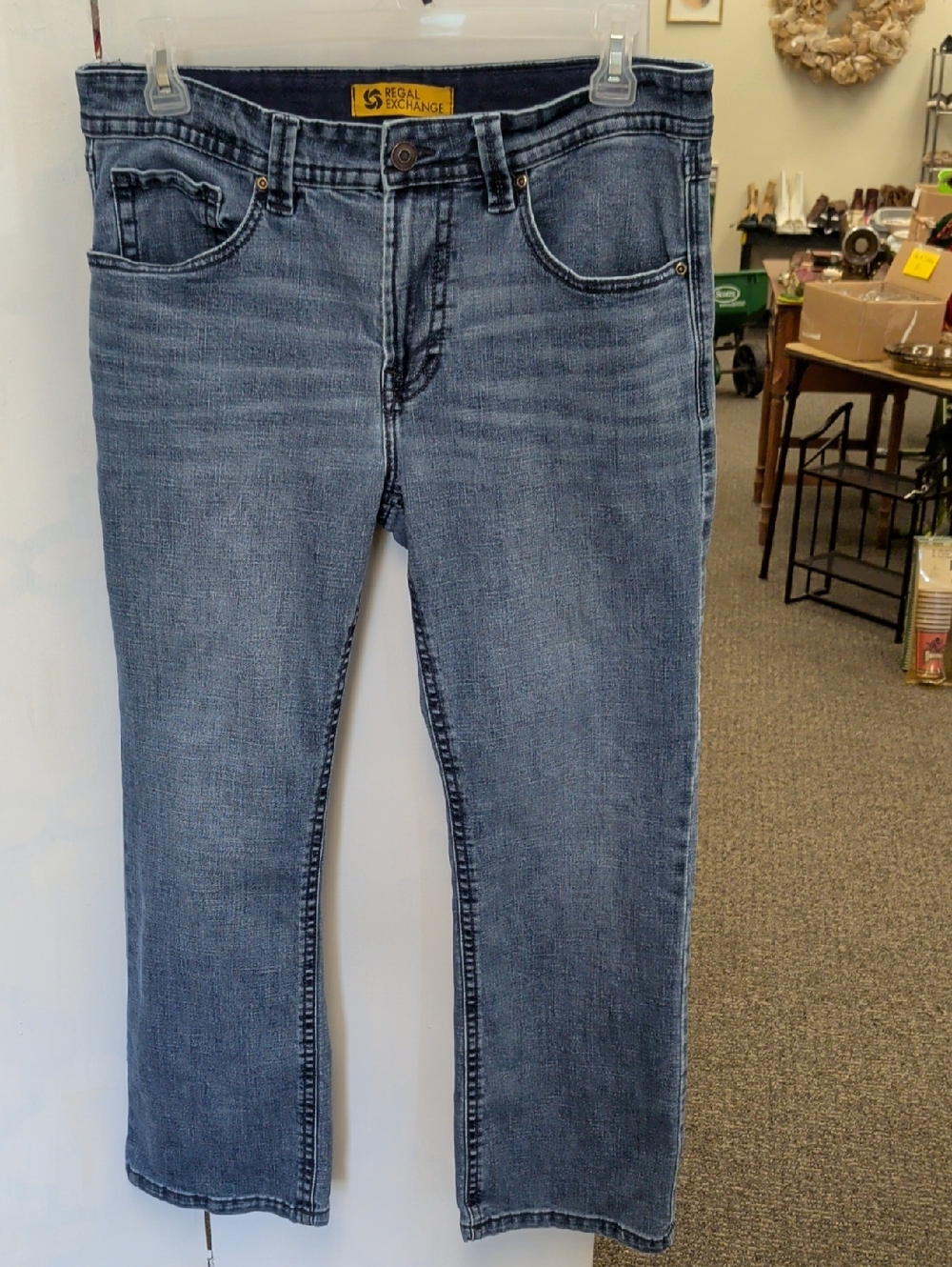 EXCHANGE Men's Straight Jeans in Medium Blue Wash